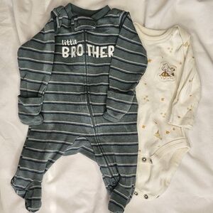 Little Brother Striped Blue Onesie Set